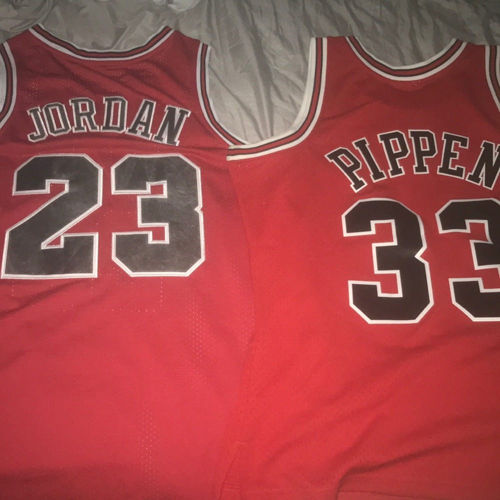 Jordan and Pippen Chicago Bulls Mitchell& Ness Hardwood classic NBA jerseys Lg